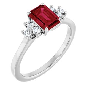 Sterling Silver Lab-Grown Ruby  and 1/6 CTW Lab-Grown Diamond Ring