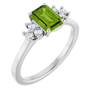 Platinum Natural Peridot  and 1/6 CTW Lab-Grown Diamond Ring