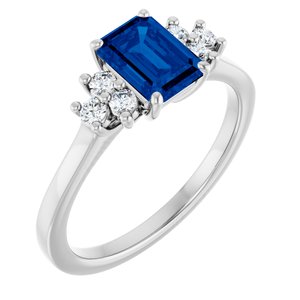 Platinum Lab-Grown Blue Sapphire and 1/6 CTW Lab-Grown Diamond Ring