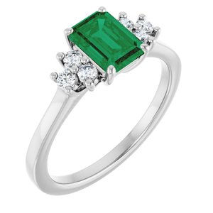 Sterling Silver Lab-Grown Emerald and 1/6 CTW Lab-Grown Diamond Ring
