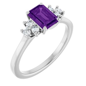 Platinum Natural Amethyst and 1/6 CTW Lab-Grown Diamond Ring