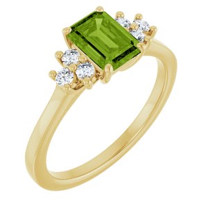 10K Yellow Gold Natural Peridot  and 1/6 CTW Lab-Grown Diamond Ring