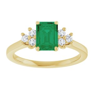 10K Yellow Gold Lab-Grown Emerald and 1/6 CTW Lab-Grown Diamond Ring