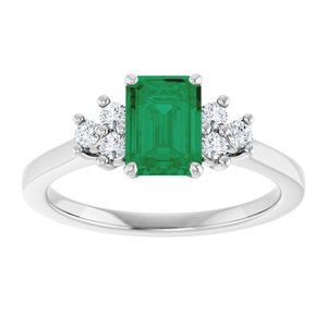 Sterling Silver Lab-Grown Emerald and 1/6 CTW Lab-Grown Diamond Ring