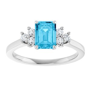 Platinum Natural Aquqmarine  and 1/6 CTW Lab-Grown Diamond Ring
