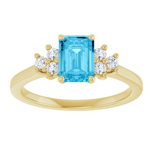 10K Yellow Gold Natural Aquqmarine  and 1/6 CTW Lab-Grown Diamond Ring
