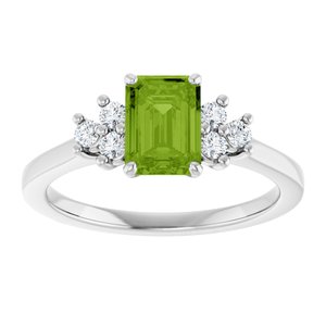 10K White Gold Natural Peridot  and 1/6 CTW Lab-Grown Diamond Ring