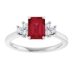 10K White Gold Lab-Grown Ruby  and 1/6 CTW Lab-Grown Diamond Ring