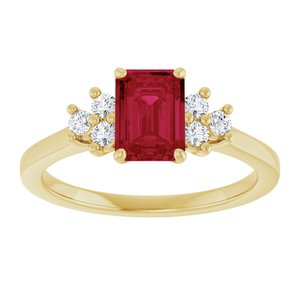 10K Yellow Gold Lab-Grown Ruby  and 1/6 CTW Lab-Grown Diamond Ring