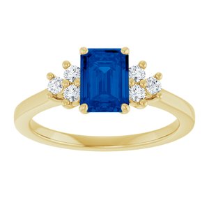10K Yellow Gold Lab-Grown Blue Sapphire and 1/6 CTW Lab-Grown Diamond Ring