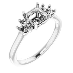14K White Gold 6x6 mm Asscher Ring Mounting