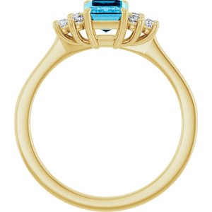 10K Yellow Gold Natural Aquqmarine  and 1/6 CTW Lab-Grown Diamond Ring