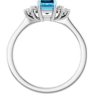 Sterling Silver Natural Aquqmarine  and 1/6 CTW Lab-Grown Diamond Ring