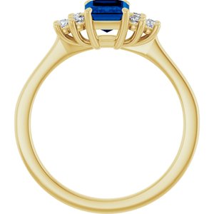 10K Yellow Gold Lab-Grown Blue Sapphire and 1/6 CTW Lab-Grown Diamond Ring