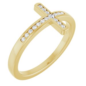 14K Yellow Gold 1/10 CTW Lab-Grown Diamond Sideways Cross Ring