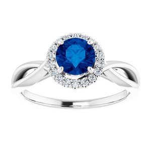 14K White Gold Lab-Grown Lab-Grown Blue Sapphire & 1/10 CTW Natural Diamond Ring