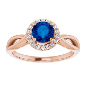 14K Rose Gold Lab-Grown Lab-Grown Blue Sapphire & 1/10 CTW Natural Diamond Ring