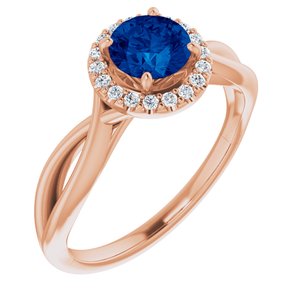 14K Rose Gold Lab-Grown Lab-Grown Blue Sapphire & 1/10 CTW Natural Diamond Ring