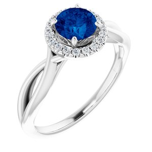 Platinum Lab-Grown Lab-Grown Blue Sapphire & 1/10 CTW Natural Diamond Ring