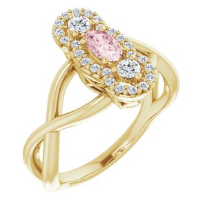 14K Yellow Gold Natural Pink Morganite & 1/4 CTW Natural Diamond Ring
