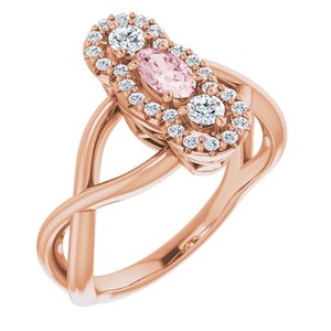 14K Rose Gold Natural Pink Morganite & 1/4 CTW Natural Diamond Ring