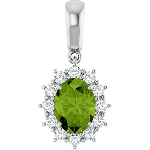 14K White Gold Natural Peridot & 1/3 CTW Natural Diamond Pendant