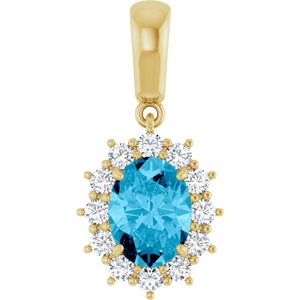 14K Yellow Gold Natural Aquamarine & 1/3 CTW Natural Diamond Pendant