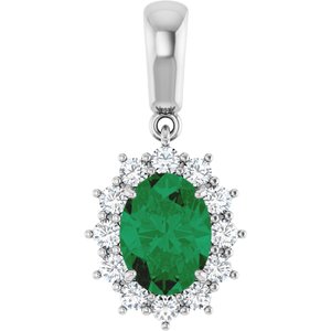 14K White Gold Lab-Grown Emerald & 1/3 CTW Natural Diamond Pendant