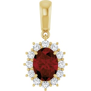 14K Yellow Gold Natural Mozambique Garnet & 1/3 CTW Natural Diamond Pendant