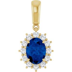 14K Yellow Gold Lab-Grown Blue Sapphire & 1/3 CTW Natural Diamond Pendant