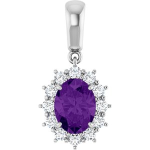 14K White Gold Natural Amethyst & 1/3 CTW Natural Diamond Pendant