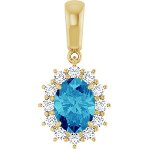 14K Yellow Gold Natural Blue Zircon & 1/3 CTW Natural Diamond Pendant