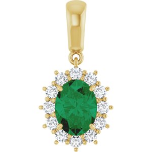 14K Yellow Gold Lab-Grown Emerald & 1/3 CTW Natural Diamond Pendant