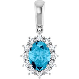 14K White Gold Natural Aquamarine & 1/3 CTW Natural Diamond Pendant
