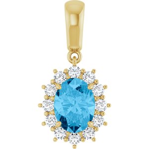 14K Yellow Gold Natural Swiss Blue Topaz & 1/3 CTW Natural Diamond Pendant