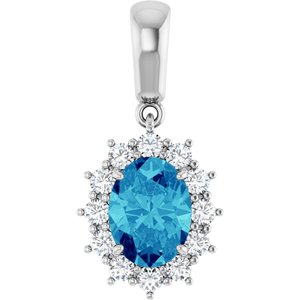 14K White Gold Natural Blue Zircon & 1/3 CTW Natural Diamond Pendant