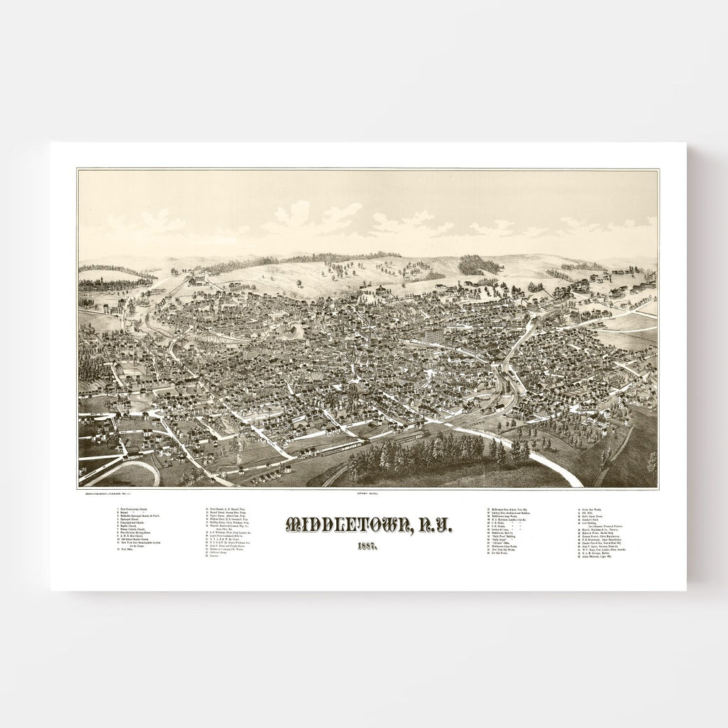 Vintage Map of Middletown, New York 1887