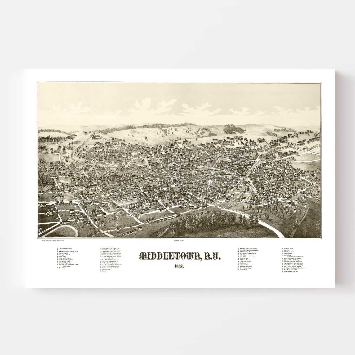 Vintage Map of Middletown, New York 1887