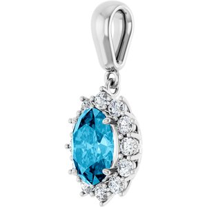 14K White Gold Natural Aquamarine & 1/3 CTW Natural Diamond Pendant