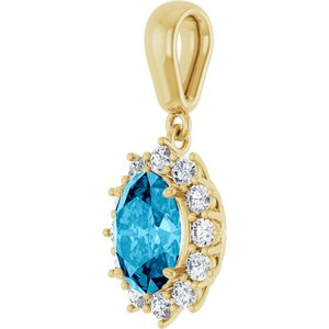 14K Yellow Gold Natural Aquamarine & 1/3 CTW Natural Diamond Pendant