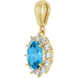 14K Yellow Gold Natural Swiss Blue Topaz & 1/3 CTW Natural Diamond Pendant