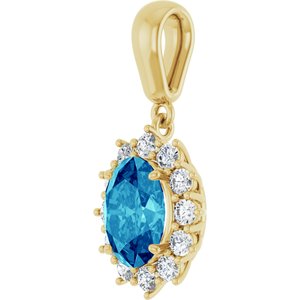 14K Yellow Gold Natural Blue Zircon & 1/3 CTW Natural Diamond Pendant