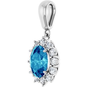 14K White Gold Natural Blue Zircon & 1/3 CTW Natural Diamond Pendant