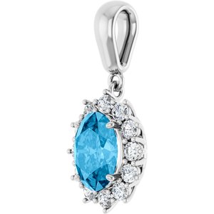 14K White Gold Natural Swiss Blue Topaz & 1/3 CTW Natural Diamond Pendant