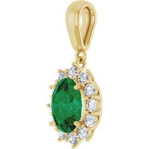 14K Yellow Gold Lab-Grown Emerald & 1/3 CTW Natural Diamond Pendant