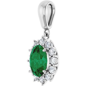 14K White Gold Lab-Grown Emerald & 1/3 CTW Natural Diamond Pendant