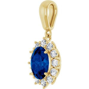 14K Yellow Gold Lab-Grown Blue Sapphire & 1/3 CTW Natural Diamond Pendant