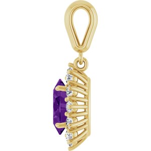 14K Yellow Gold Natural Amethyst & 1/3 CTW Natural Diamond Pendant