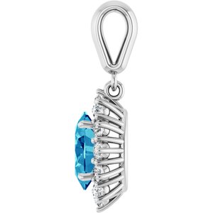 14K White Gold Natural Blue Zircon & 1/3 CTW Natural Diamond Pendant