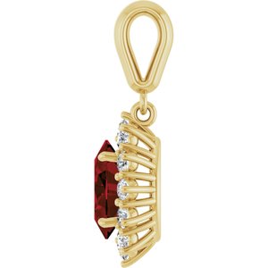 14K Yellow Gold Natural Mozambique Garnet & 1/3 CTW Natural Diamond Pendant